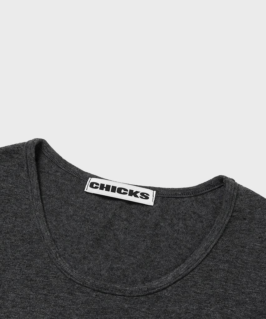 CHICKS Scratch Ribbon Long Sleeve T-Shirt Charcoal