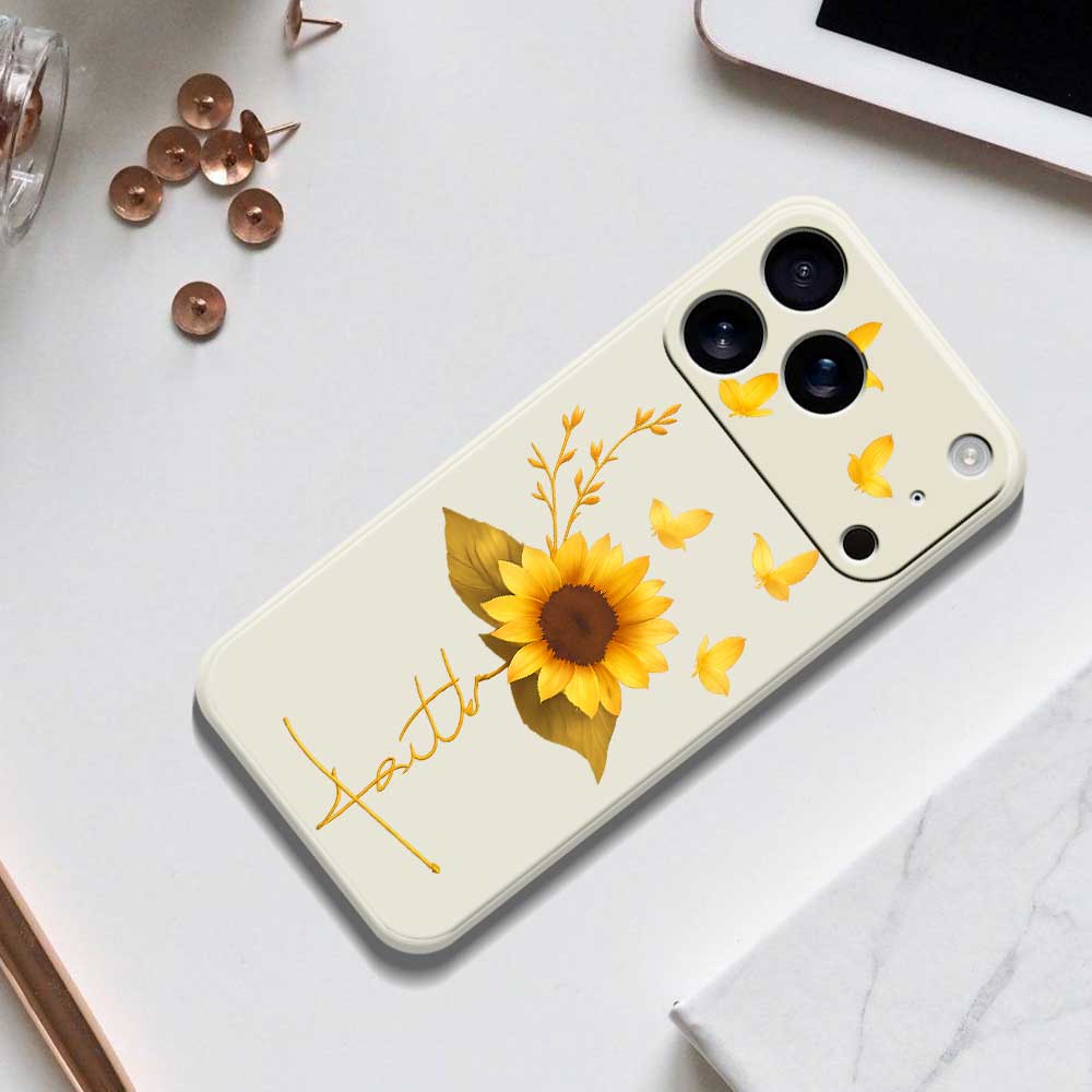 For iPhone 17 Pro Max Case Golden Butterfly Sunflower Pattern Printing Straight Edge TPU Phone Back Cover