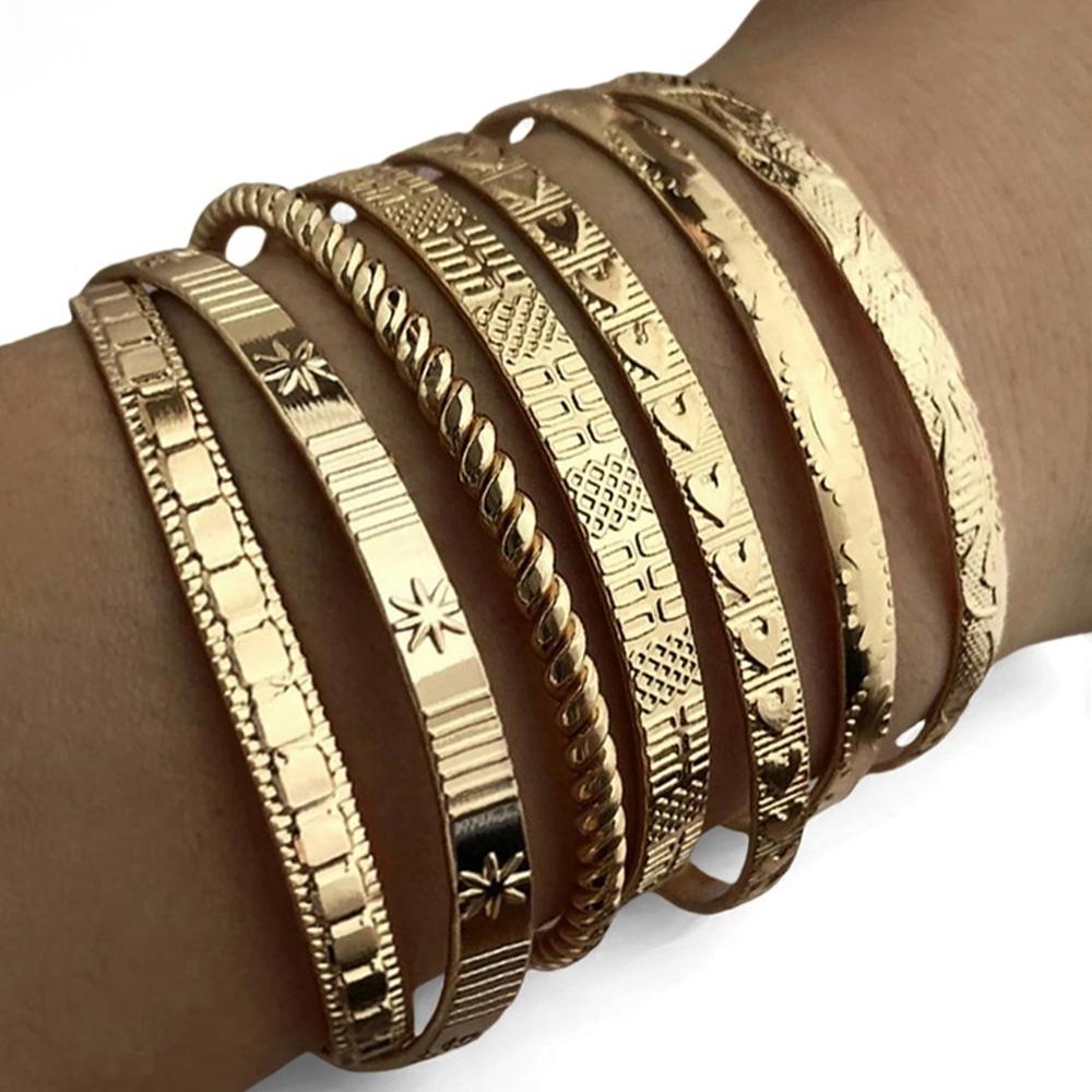 

7 шт./компл. Винтажный элегантный браслет-бенгл с шестигранной звездой и витым дизайном, золотистого цвета, ручная работа, циркон, подарок
