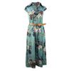 Women's Bohemian Retro Ethnic Printed Resort  V-neck Tie Button Long Dress