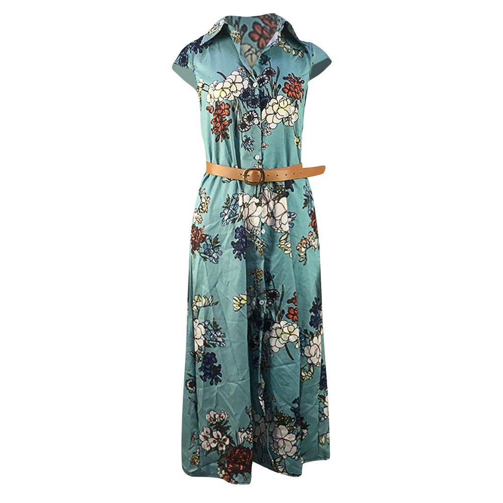 Women's Bohemian Retro Ethnic Printed Resort  V-neck Tie Button Long Dress