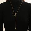 Adjustable Teardrop Pendant Lariat Necklace Gold Tone Snake Chain Minimalist Y Shaped Necklace for Women