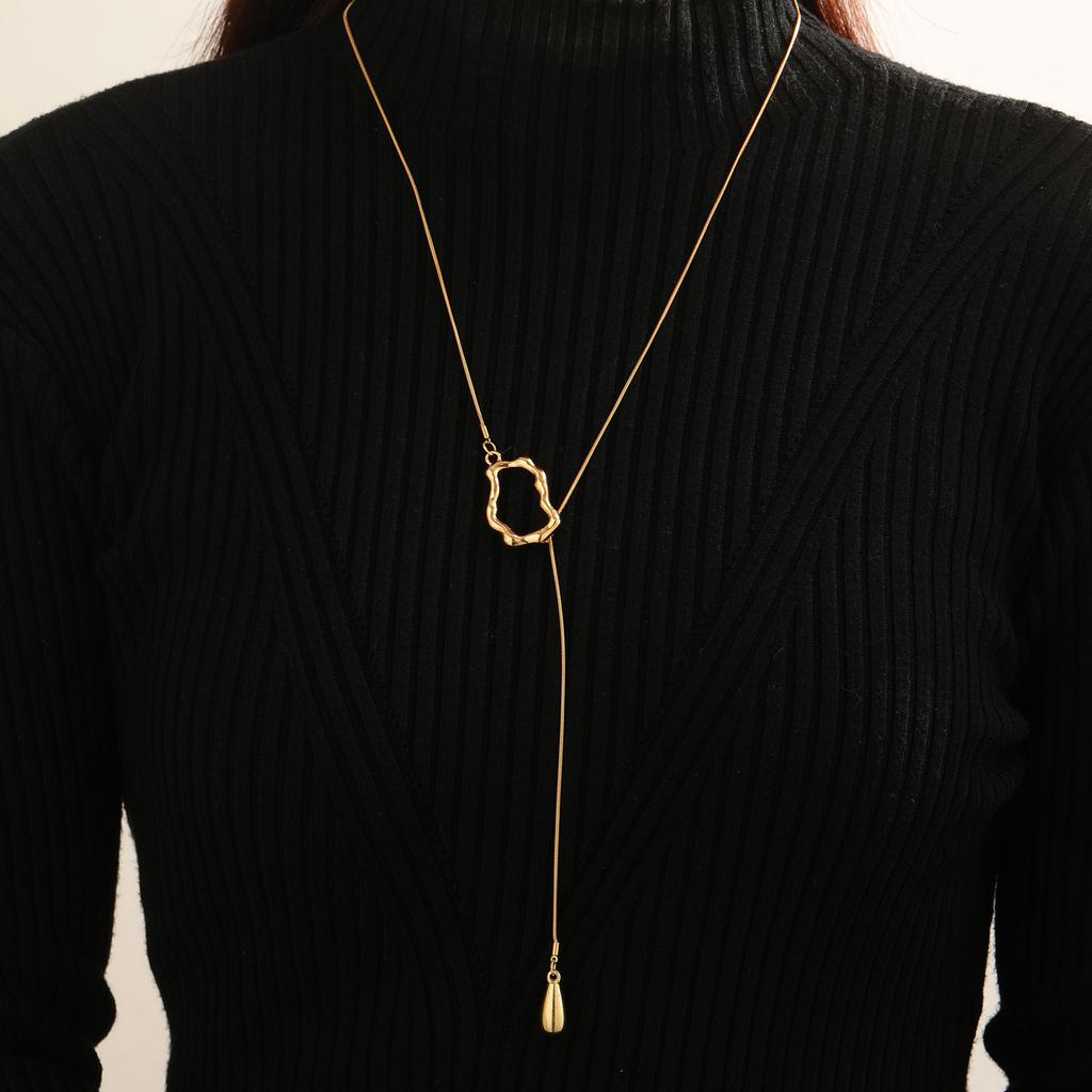 Adjustable Teardrop Pendant Lariat Necklace Gold Tone Snake Chain Minimalist Y Shaped Necklace for Women