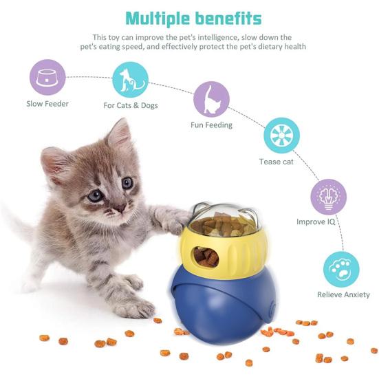 Cat Treat Dispenser Puzzle Toy Interactive Tumbler Puzzle Feeder Auto-Balancing Owl Food Leaking Slow Feeder for Indoor Cats Training