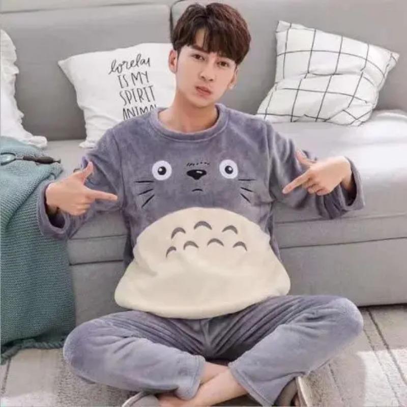 Unisex Flanel Gecelik Yeni Kadın Erkek Kış Sıcak Polar Çiftler Pijama Takımı Aşıklar Gecelik Sevimli Karikatür Pijama Ev Giyim