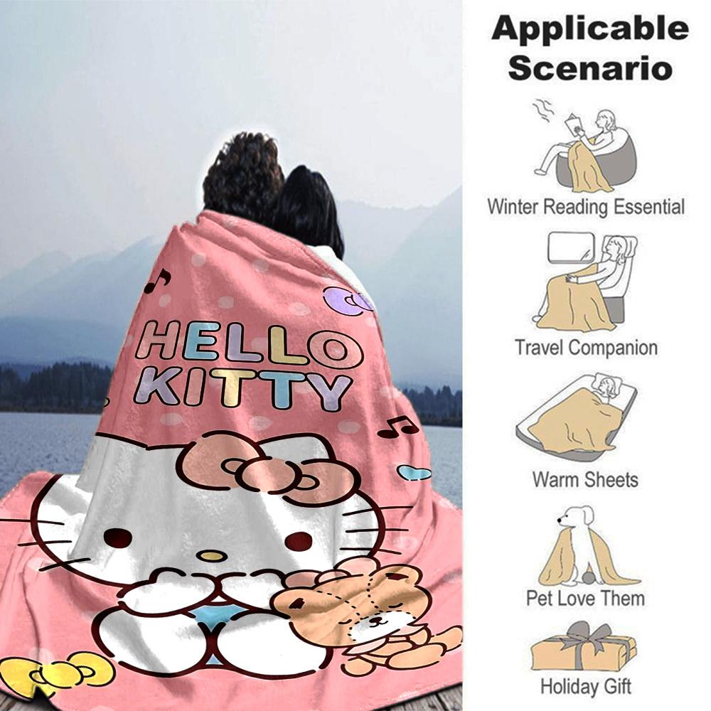 1 Stück Hello Kitty Decke Leichte Flanell-Kuscheldecke für Sofa Bett Reise Camping Wohnzimmer Büro Couch Sessel