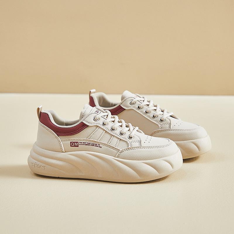 Damskie trampki na platformie, oddychające, skórzane, PU, wygodne, antypoślizgowe, sznurowane buty do biegania dla kobiet, grube tenisówki