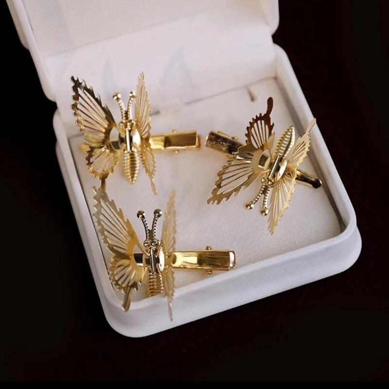 Metal Moving Butterfly Hair Clip Women Colored Rhinestones Duckbill Clip Sweet Hair Accessories