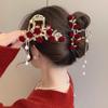 Pearl Tassel Rhinestone Hairpins Red Metal Hairgrip Elegant Rose Hair Claw Clips  Hair Accessories