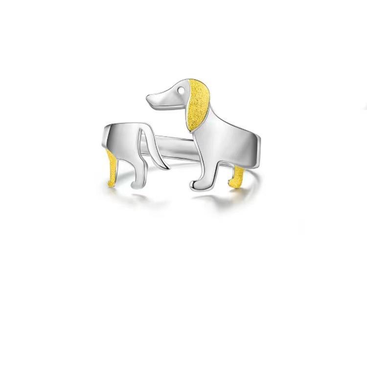 New Creative European Style Pet Dogs Embrace Dachshund Cute Animal 925 Sterling Silver Personality Popular Opening Rings TYB314