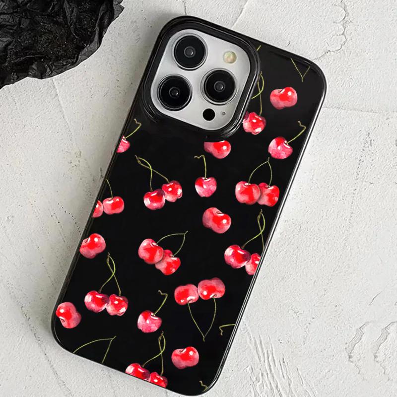 Creative Full Screen Red Cherry Phone Case For iPhone 16 15 14 13 12 11 Pro Max 16E X XR XS Max 7 8 Plus Shockproof Soft Cover