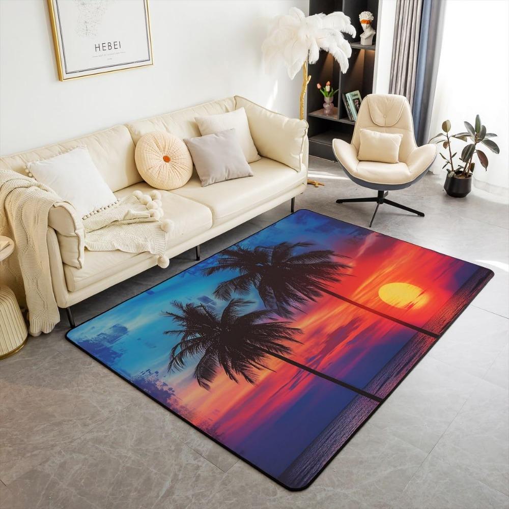 Hawaiian Beach Palm Tree Carpet Ocean Beach Area Rug Tropical Sea Sunset Floor Mat Living Room Home Indoor Mat Bathroom Doormat