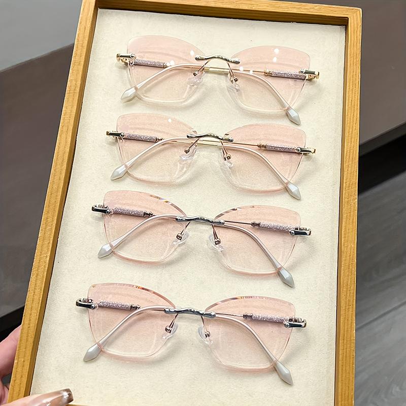 Big Frame Women Reading Glasses High Quality Rimless Cutting Presbyopia Eyeglasses Elegant Crystal Eyewear +1.0+1.5...+4.0