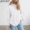 BITCED Women's Fashion Pullover Sweatshirt Fall Solid Color Zipper V-Neck Hoodie