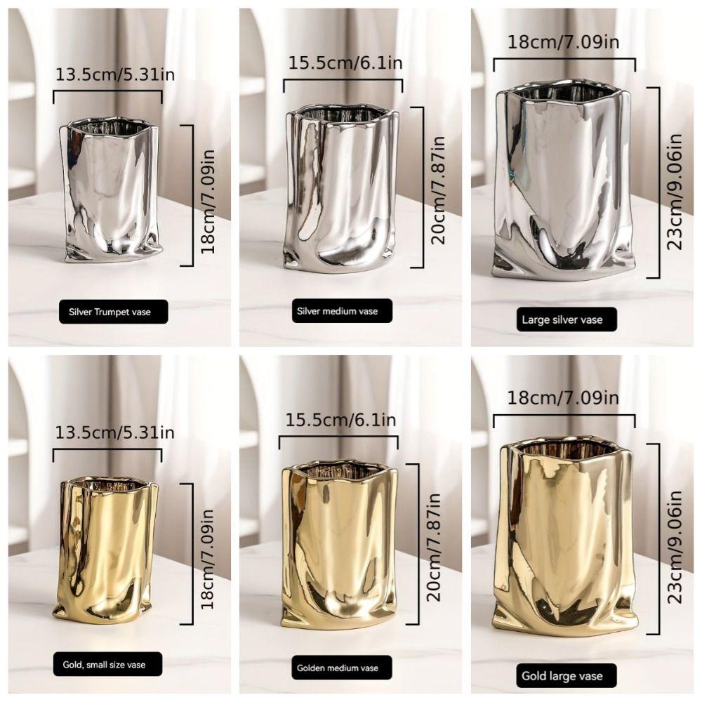 Light Luxury Electroplated Ceramic Vase Minimalist Hydroponic Flower Pot  Entrance Ornament