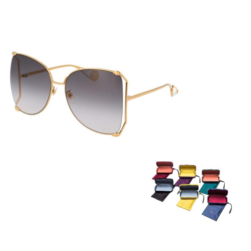 Gucci Unregelmäßige Sonnenbrille mit Spiegelbeinen Damen Sonnenbrille Grau GG0252S