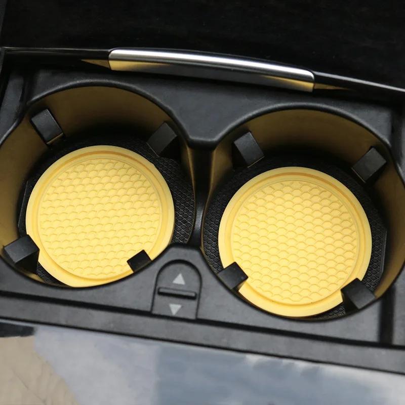 2pcs Car Rhinestone Cup Holder Beverage Mat Interior Anti Slip Mat Round Durable Cup Mat Car Accessories
