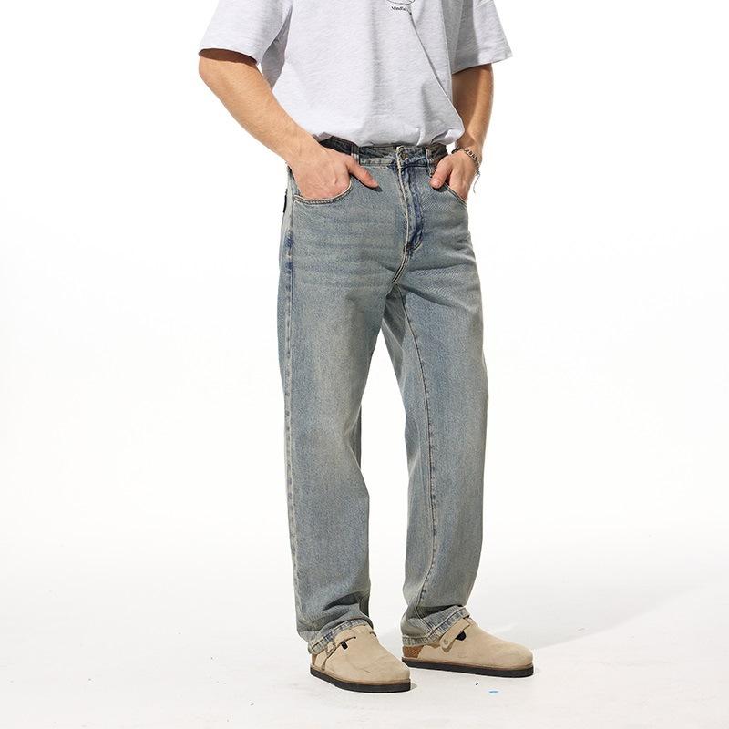 

New Spring and Summer Elastic Loose Straight Jeans Simple and Versatile Denim Pants Retro 40