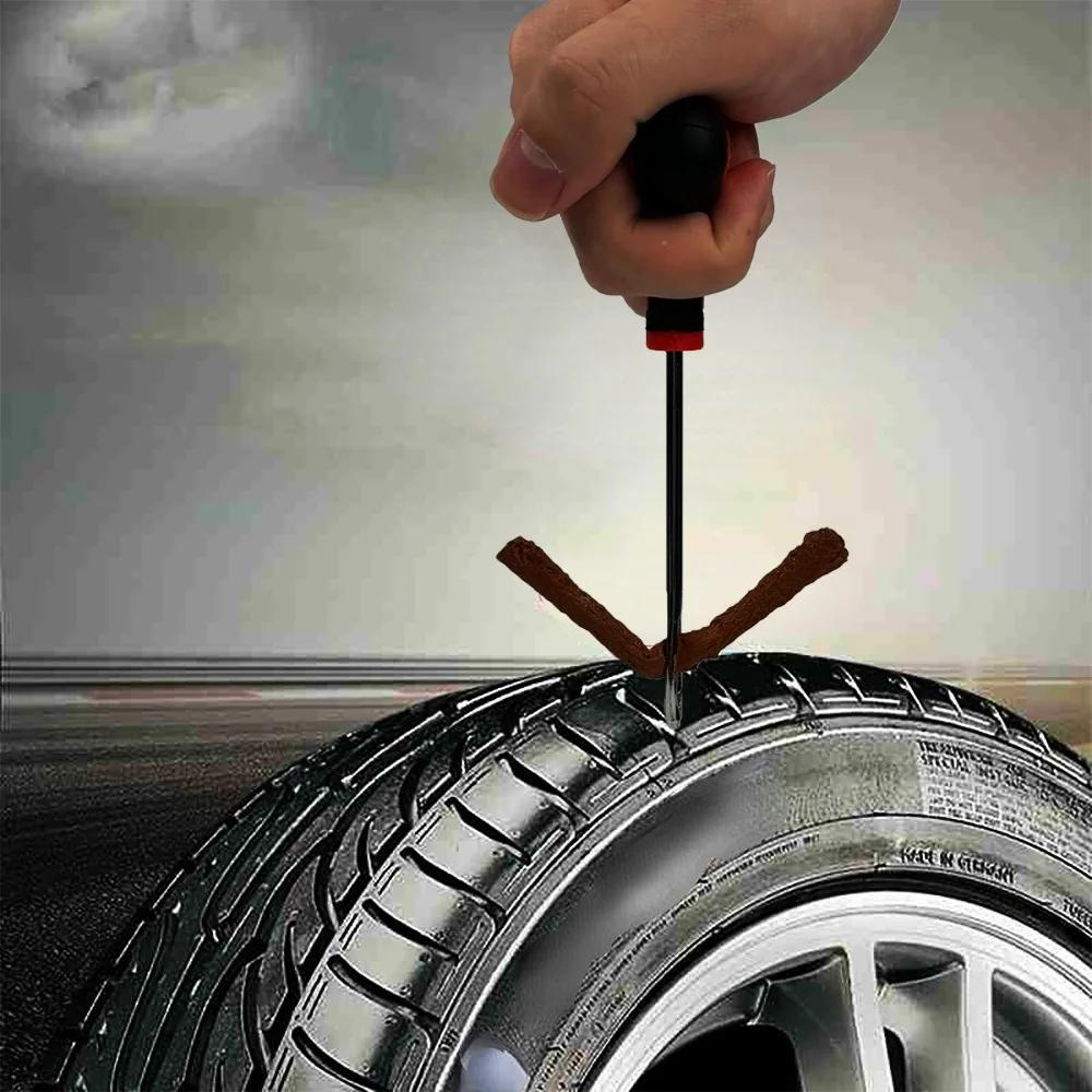 Car and Bike Tire Repair Tools: Comprehensive Kit with Studding Tools, Tubeless Tire Puncture Plugs, Rubber Strips for Garage