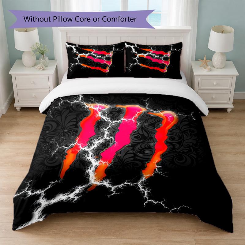 Set Copripiumino Monster Energy Stampa 3 Pezzi 1 Copripiumino e 2 Federe Biancheria da Letto Morbida per Camera da Letto Domestica