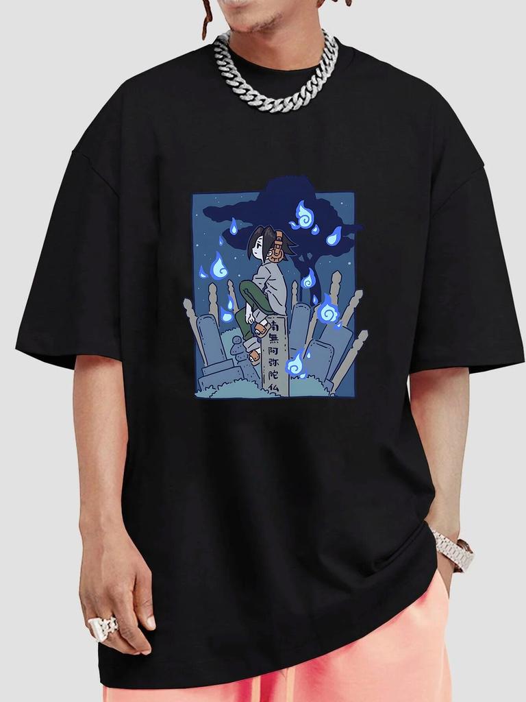Japanese Cool Boy Cartoon T-shirt for Unisex Gothic Summer Cotton High Street Unisex Tops Short Sleeve Tees Women O-neck T Shirts