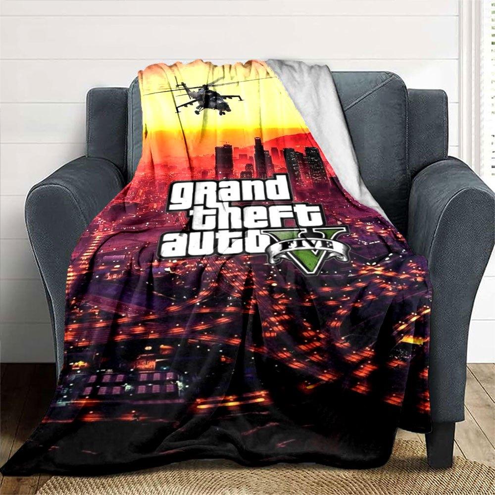 1 Stück Grand Theft Auto Weiche Flanelldecke mit Designer-Print Eine kuschelige Decke für alle Jahreszeiten, perfekt für das Sofa, Bett, Büro