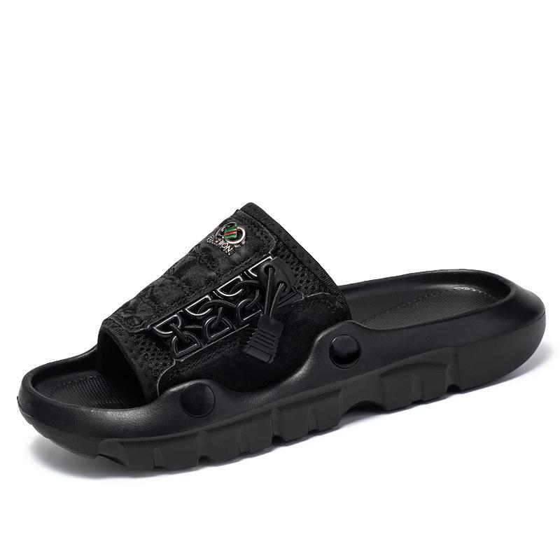 

Slippers men s summer wear non-slip soft sole one-word drag fashion outdoor leisure beach sandals 39 чёрный