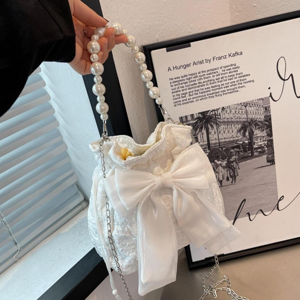 Lamerry Drawstring Yukata Drawstring Shoulder Pearl Japanese Shoulder Yukata White Bag, Bag, Bag, 2-Way, Ribbon, Kimono, Clothing, Bag, Bag, Women's,