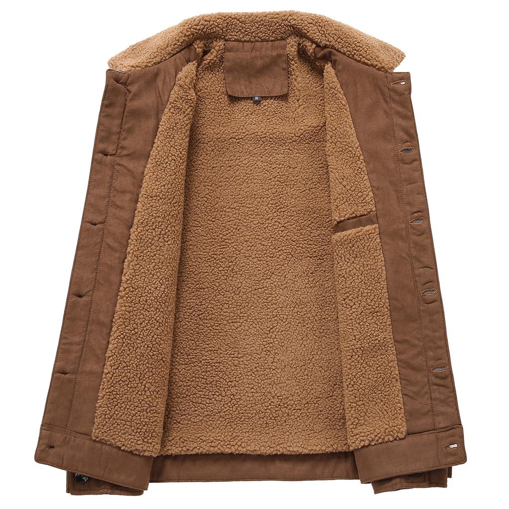 Heren Casual Multi-pocket Suède Fleece-gevoerd Rits-sluiting Opstaande Kraag Warme Jas