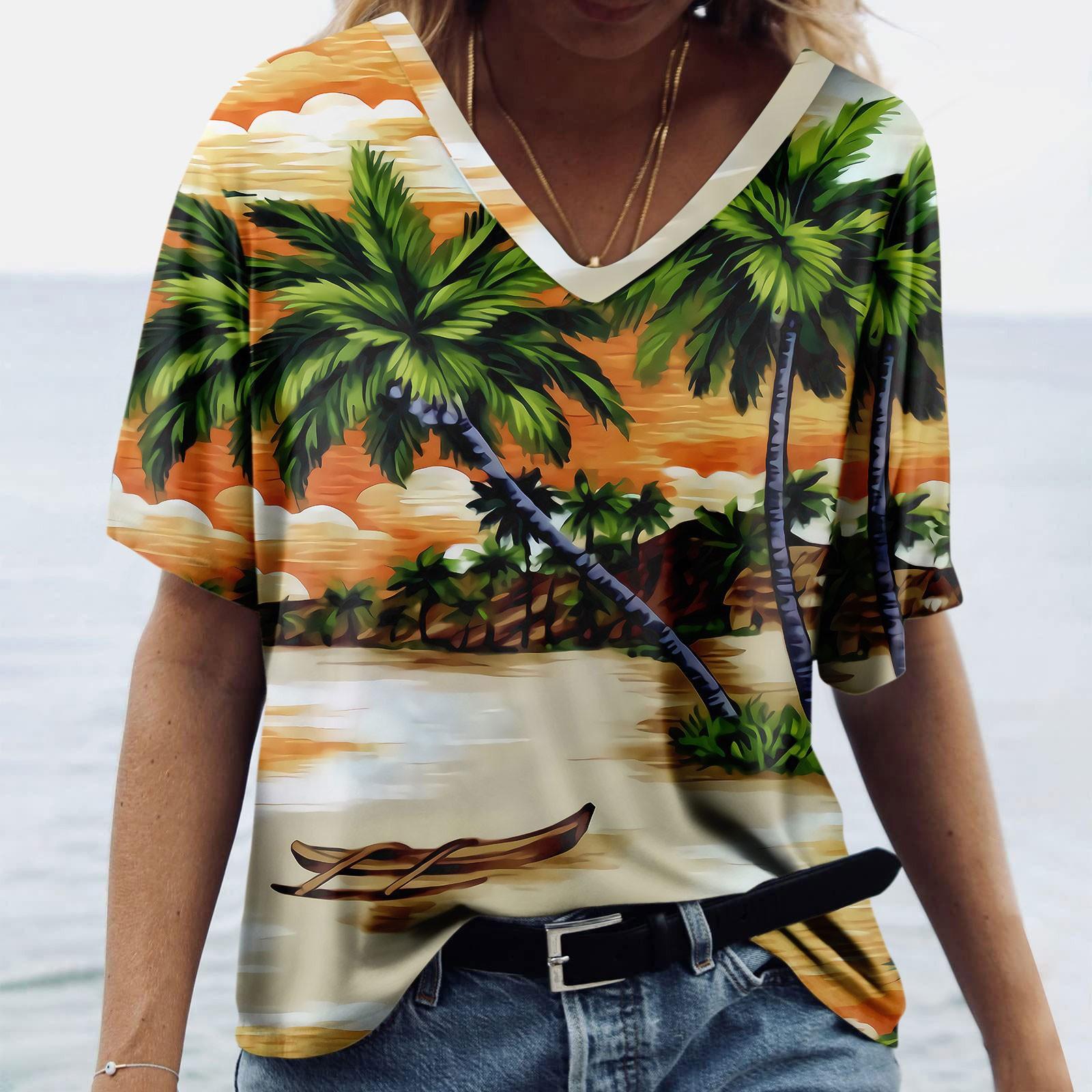 

Женская модная повседневная блузка с V-образным вырезом и коротким рукавом с принтом XXXL