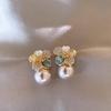 Elegant Zircon Flower and Pearl Stud Earrings - High-End Niche Design