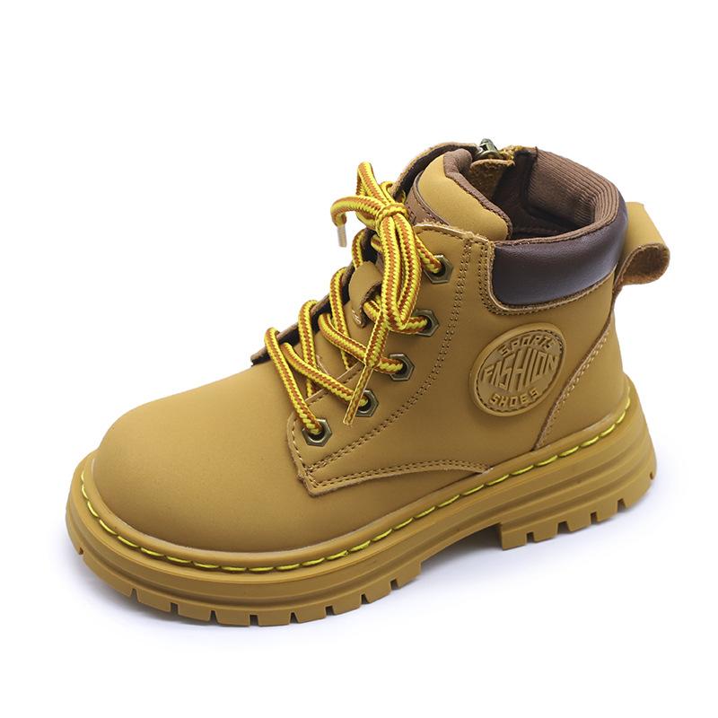 Retro Autumn and Winter New Children's Short Boots Korean Casual Cowhide Boys Small Yellow Shoes Medium Tube Girls Single Boots