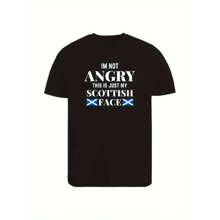 Men s Funny Scottish Face Print T-Shirt - I m Not Angry This Is Just My Scottish Face Slogan with Saltire Flag Design, 95% 5% Elastane Blend, S чёрный