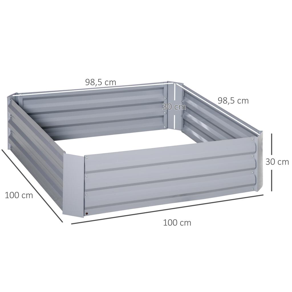 Set of 2 291L Raised Garden Bed, Elevated Galvanised Planter Box for Flowers, Herbs, 100x100x30cm, Grey