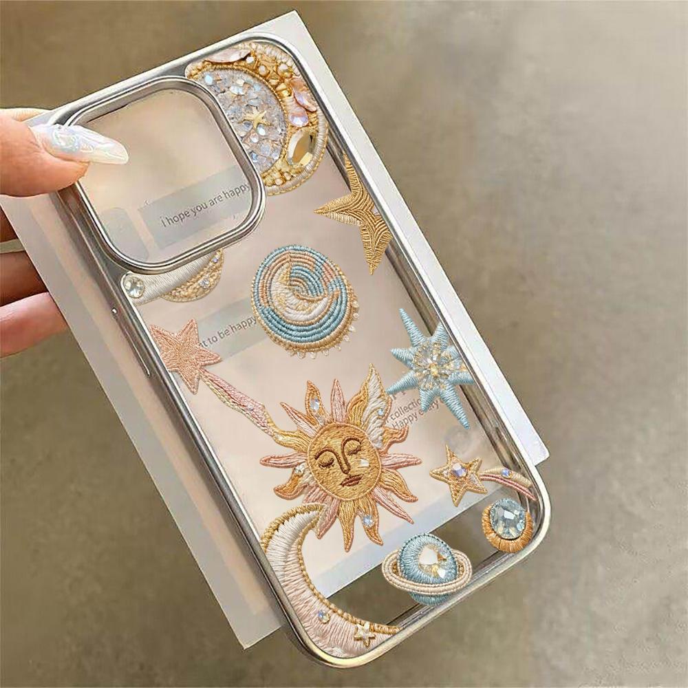 Stars and Moon Art Design Clear Phone Case For iPhone 17 Air 16 e 15 14 13 12 11 Pro Max Plus SE Plating Drop Coque Cover