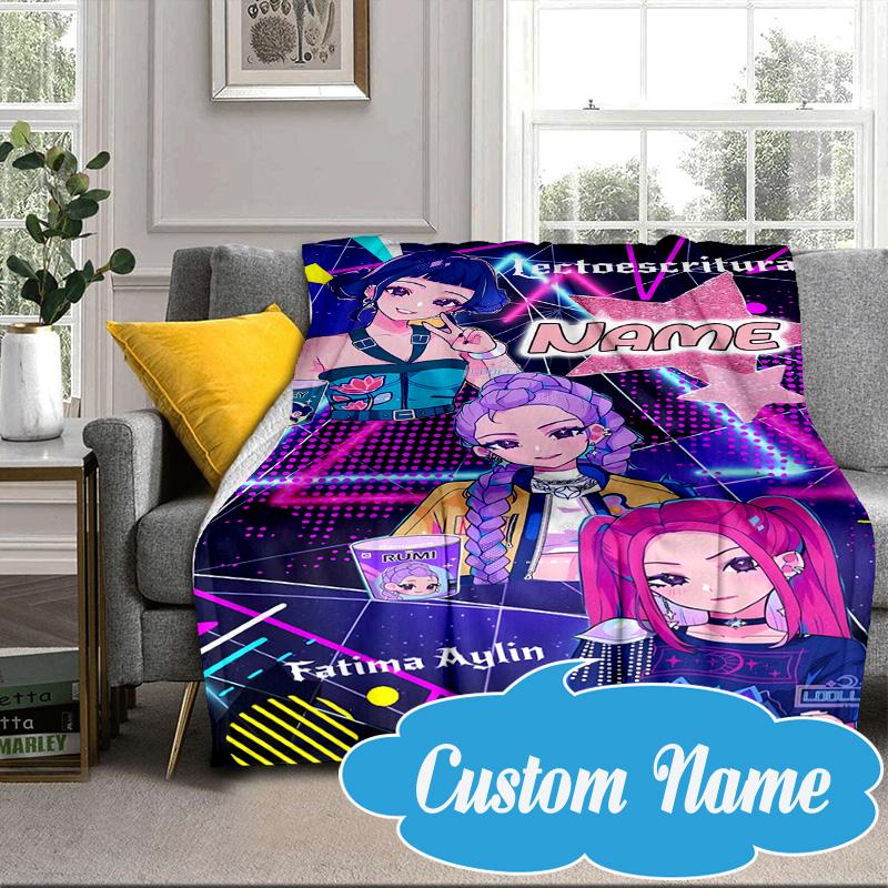 Custom Name KPop Cartoon Blanket bed sofa Blanket Flannel Blanket for Camping, Hiking, Picnic Essentials,gift for Fan family