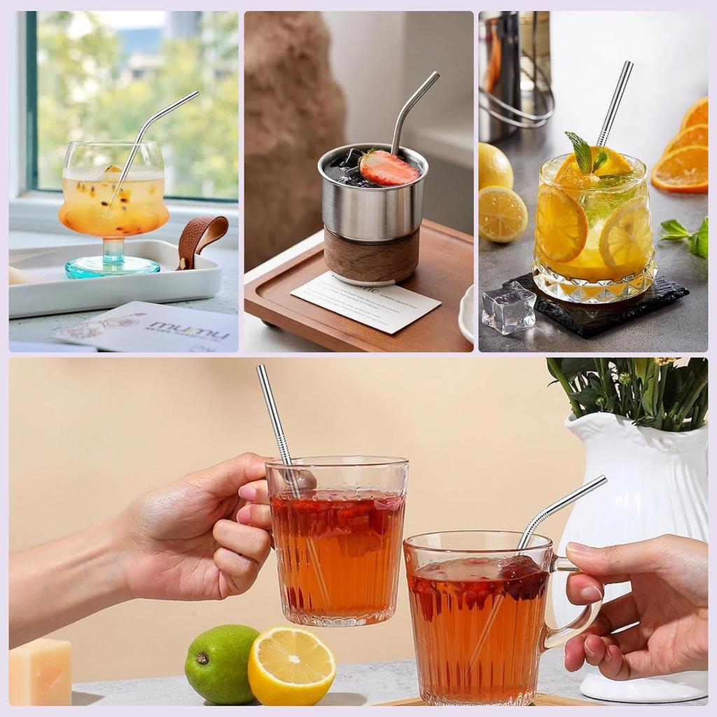 10 Pack Short Metal Straws, Reble Straight Straws, 5 Straight 5 Bent, 304 Stainless Steel Straw, 5 Inch Cocktails Drinking Straws with 2 Cleaning