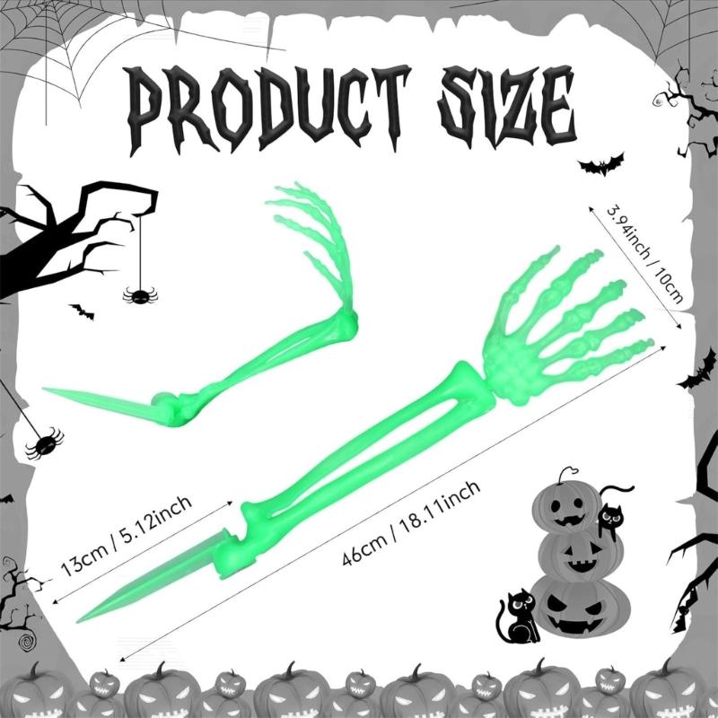 Realistic Glowing Skeleton Hand With Adjustable Fingers Halloween Yard Decoration Plastic Waterproof For Eerie Themes