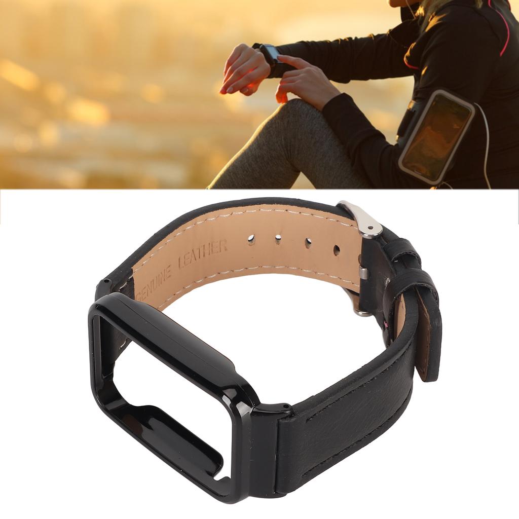 PU Leather Watch Band Waterproof Replacement Watch Wristband with Black Stainless Steel Case for   Band 7 Pro