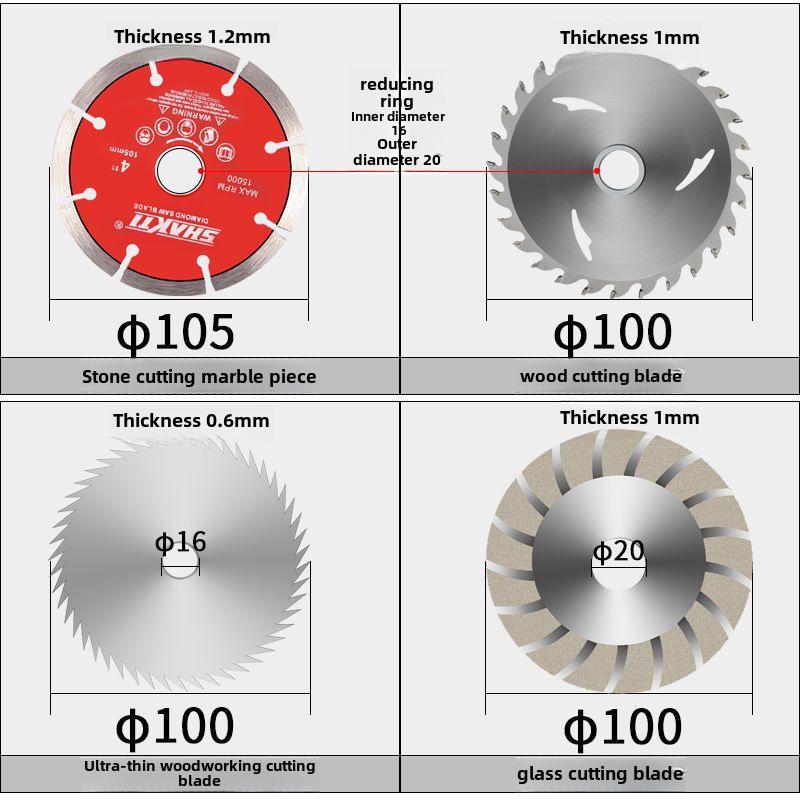 Sada adaptérů pro elektrickou vrtačku a úhlovou brusku: 10 sklíčidel, pilový kotouč, příslušenství pro obrábění dřeva.