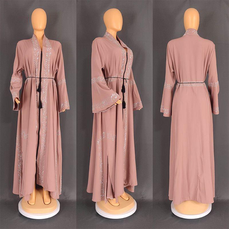 Arabic Zipper Cardigan Long Gown Indonesia Cross-Border Plus Size Women's Horn Long Sleeves Dress Open Dress