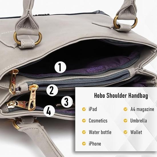 Fostelo Damen Vegan Leder Zita Handtasche Schulter Hobo Bag Damen Geldbörse (Groß)