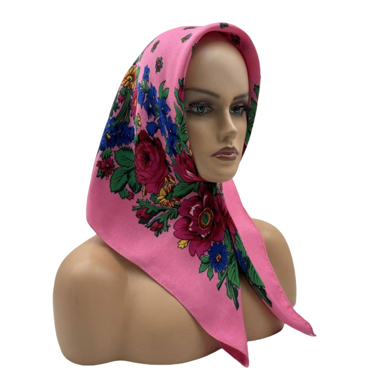 

Русский этнический платок с цветочным принтом для женщин, модная и удобная полиэстеровая бандана, повязка на голову для зимней носки розовый
