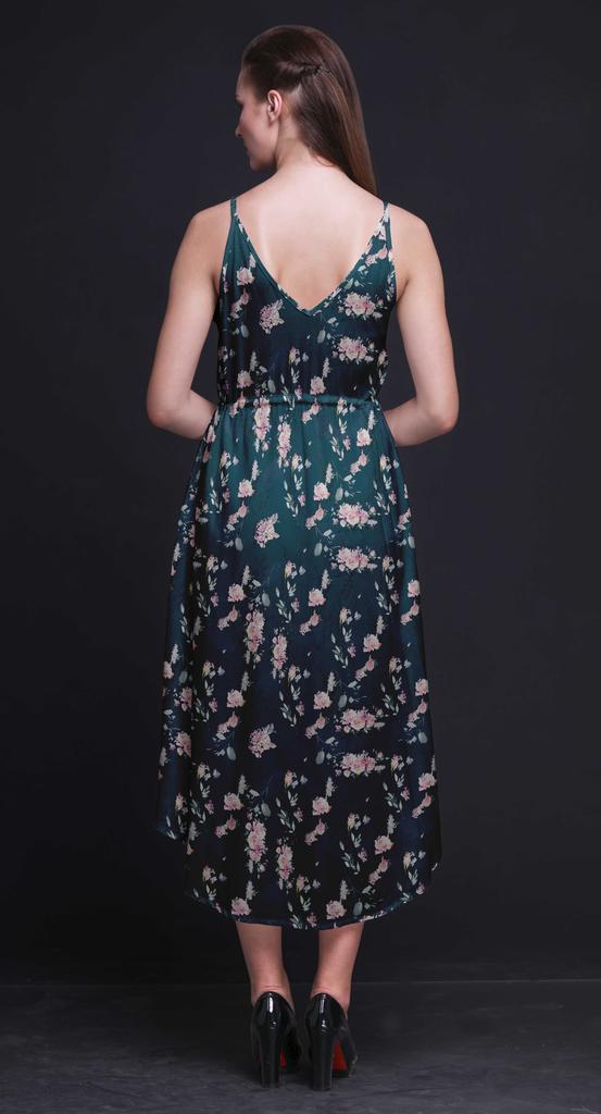 Bimba Floral Ladies Printed Resort Midi Drawstring Dress Spaghetti Strap Beach