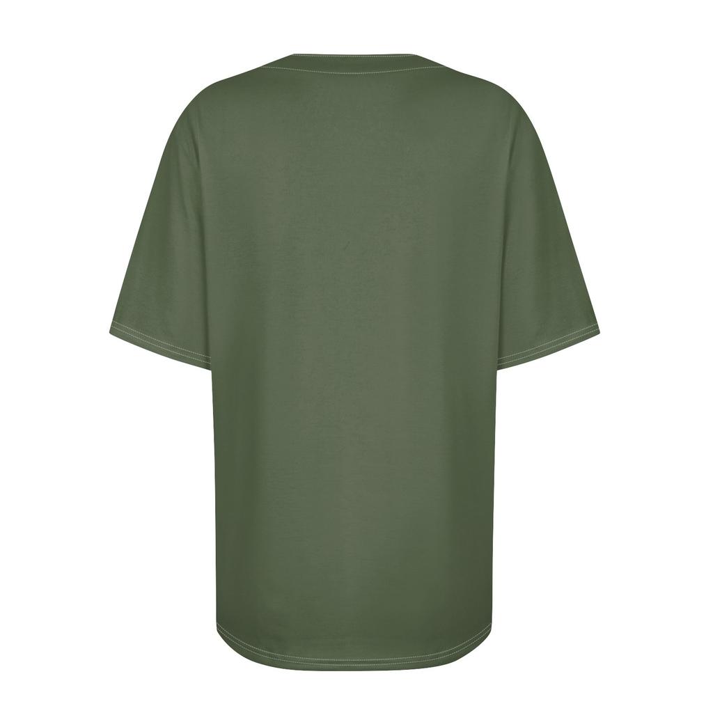 Camiseta de Mujer Estampada Manga Corta Cuello en V Cárdigan Abotonado Camiseta Top