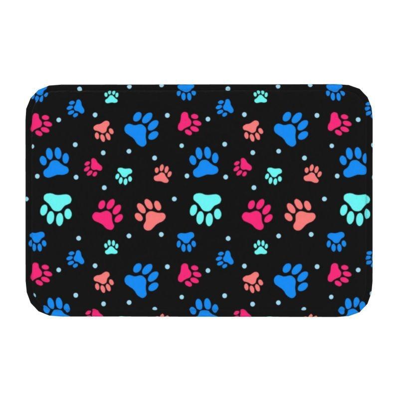 Buntes HundePfotenMuster Willkommen Eingangstür Matte Rutschfeste Teppiche für Schlafzimmer Dekor Heim Wohnzimmer Dekoration Küchenboden Matte