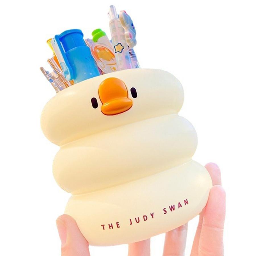 1pc Round Cartoon Duck Style Pen Container Large Capacity Stationery Storage Container for School Office Signature Pen Storage