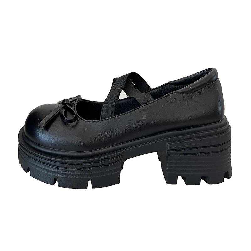 

Fashion High Heel Square Heel Mary Janes Butterfly-knot Elastic Band Ladies Bags on Sale 2025 Brand Spring/autumn Sweet Women s Pumps 35