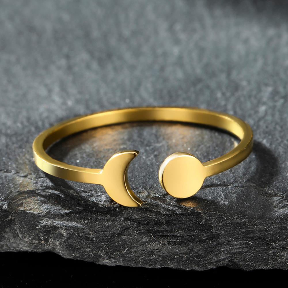 Dawapara Sun and Moon Rings Stainless Steel Cresent Adjustable Ring Stainless Steel Wedding Band Couple Jewelry