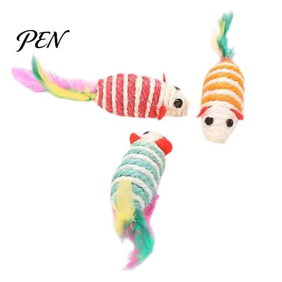 Aggressive Chewing Toys for Cats Colorful Mouse Cat Toys, Jute Rope Chew Feather Mice Realistic Tail Toy Kitten Teeth Cleaning Indoor Exercise
